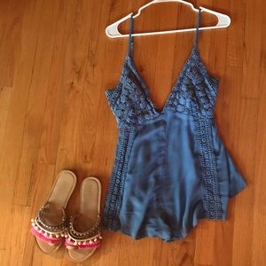 Free People backless blue romper